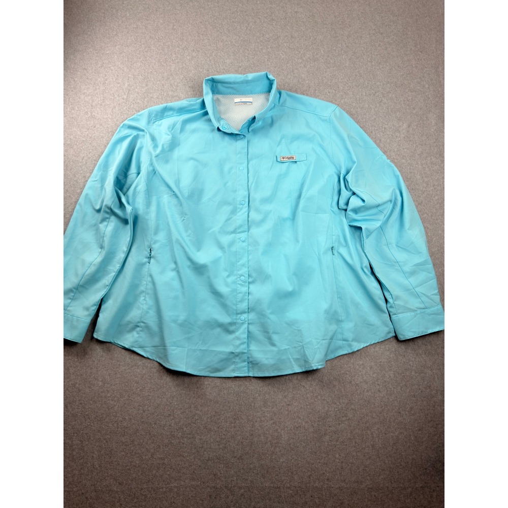 Columbia PFG Tamiami II Fishing Shirt Womens 3X Aqua Blue Long Sleeve UPF 40